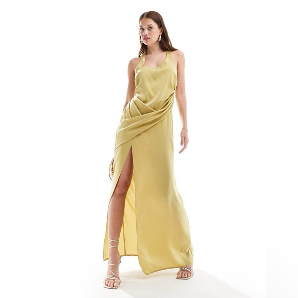 ASOS Dresses & Skirts - SATIN HALTER CROSSOVER SKIRT MAXI DRESS IN LIGHT OLIVE-GREEN